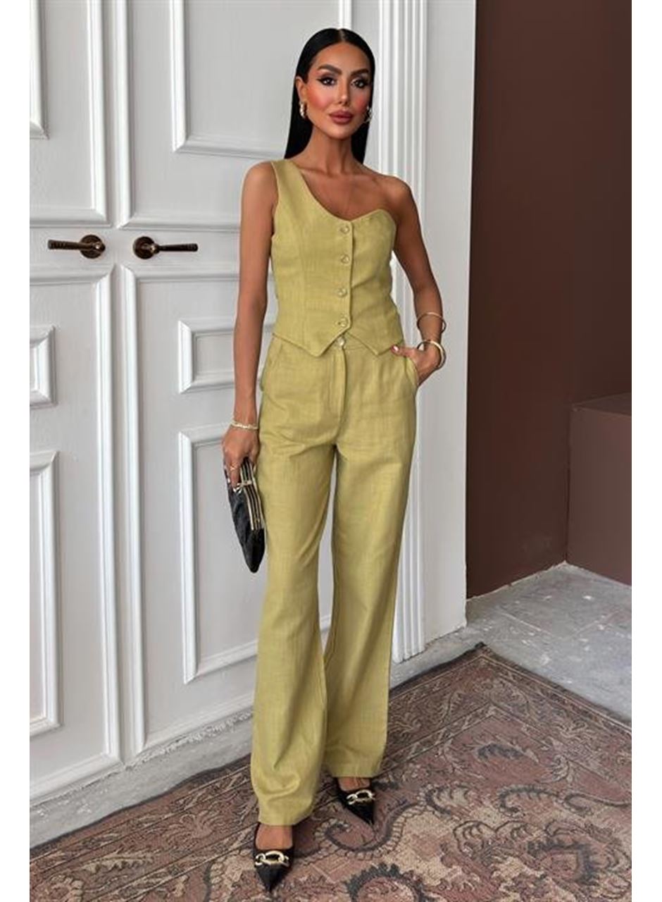 Tek Omuz Büstiyer Plazzo Pantolon Viscon Takım 10159