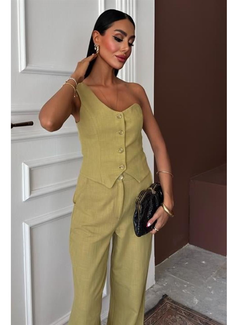 Tek Omuz Büstiyer Plazzo Pantolon Viscon Takım 10159