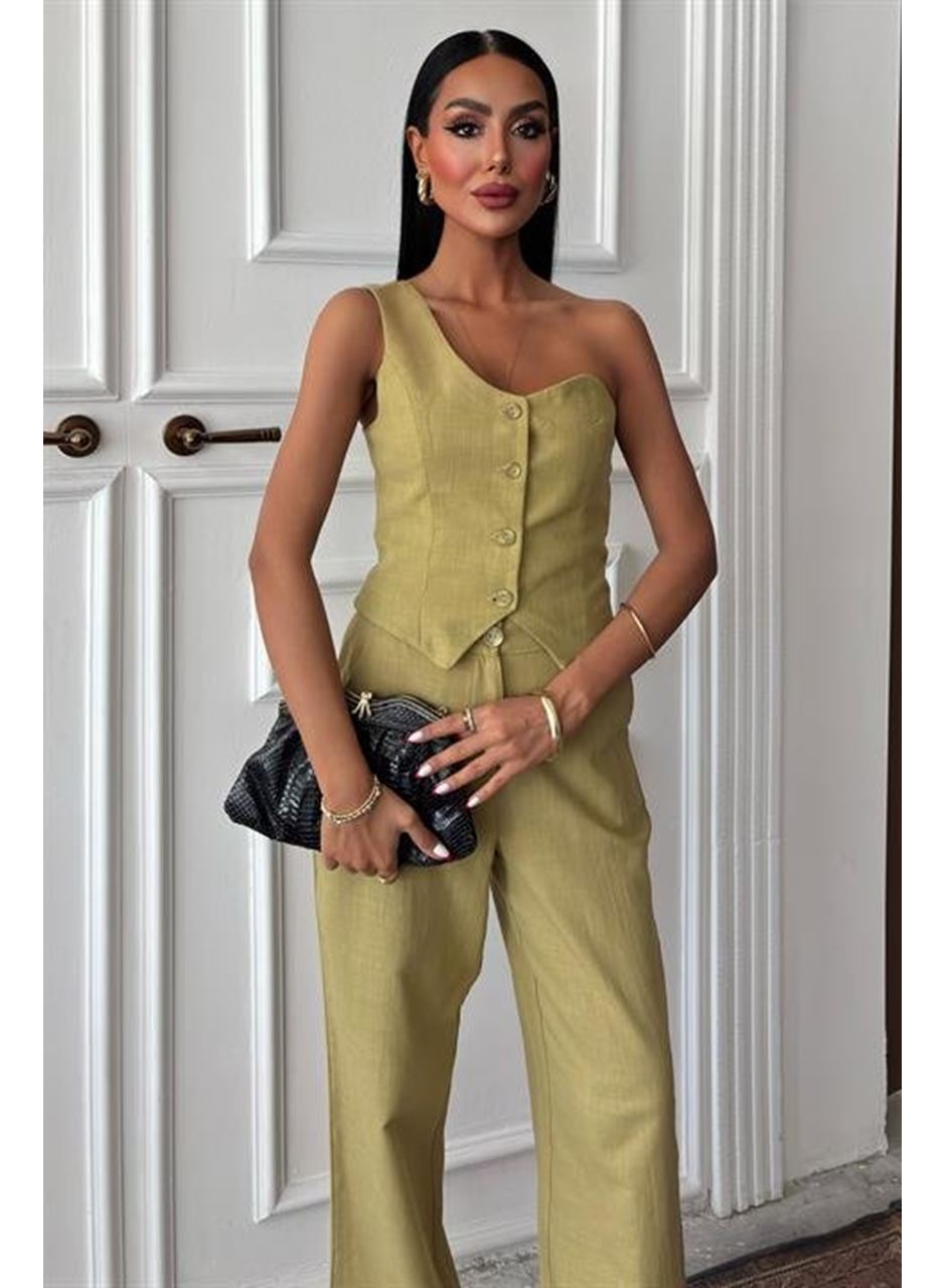 Tek Omuz Büstiyer Plazzo Pantolon Viscon Takım 10159