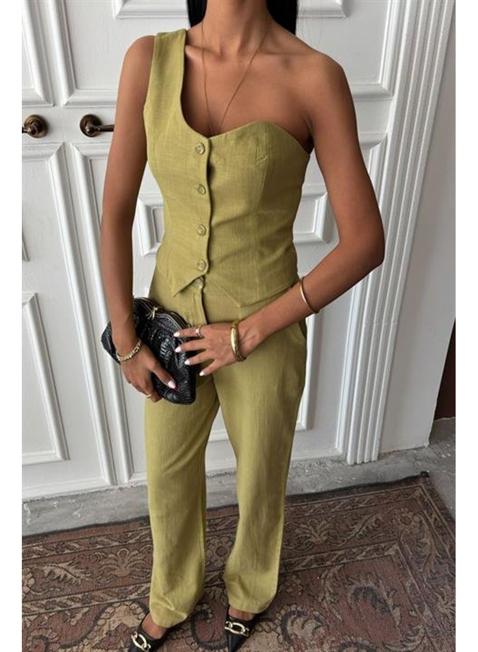 Tek Omuz Büstiyer Plazzo Pantolon Viscon Takım 10159