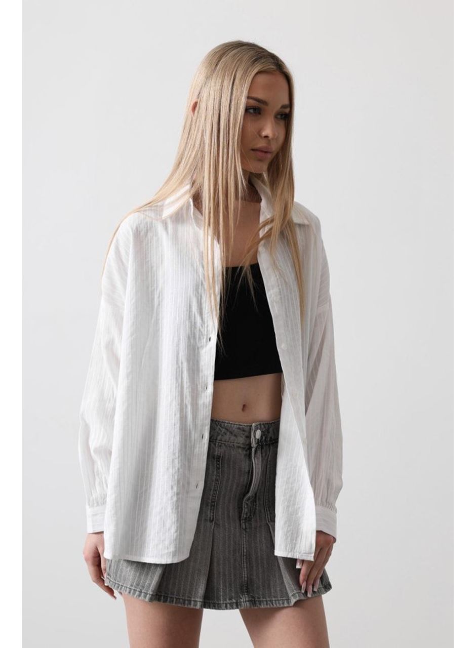 Çizgili Uzun Kol Gömlek - Beyaz