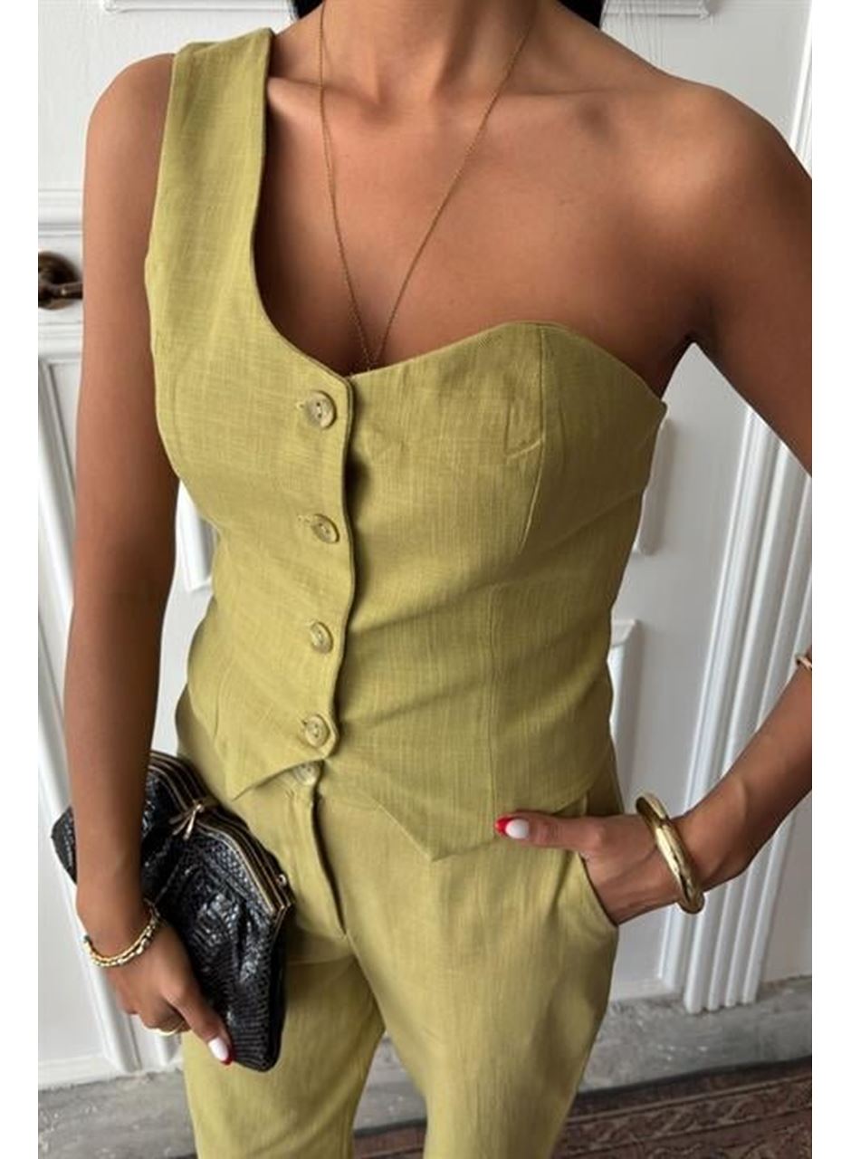 Tek Omuz Büstiyer Plazzo Pantolon Viscon Takım 10159