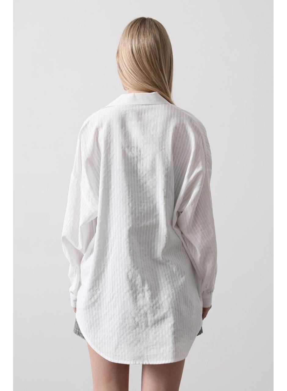 Çizgili Uzun Kol Gömlek - Beyaz