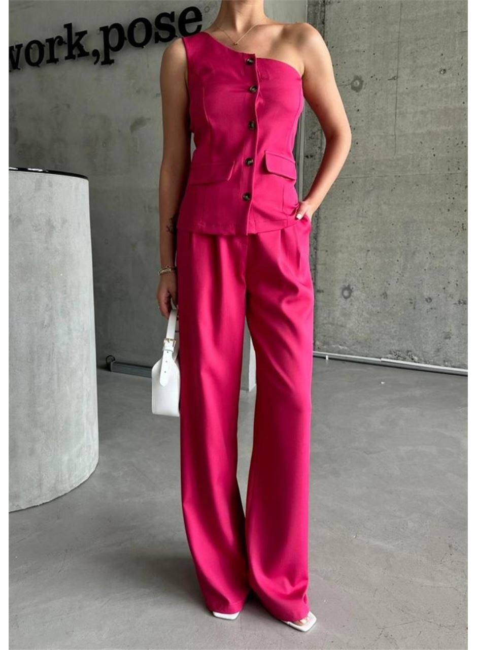 TEK KOL YELEK - PANTOLON TAKIM ATLAS - Fuşya