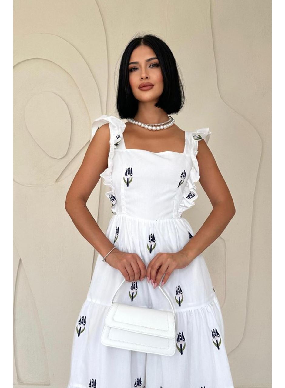 Lacivert Sıfır Kol Fırfırlı Elbise