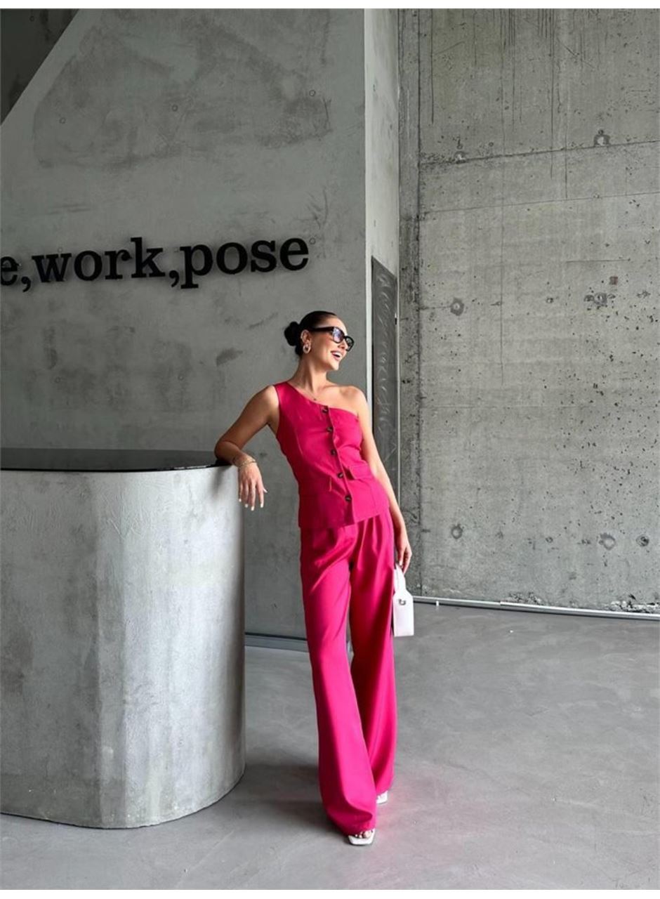 TEK KOL YELEK - PANTOLON TAKIM ATLAS - Fuşya