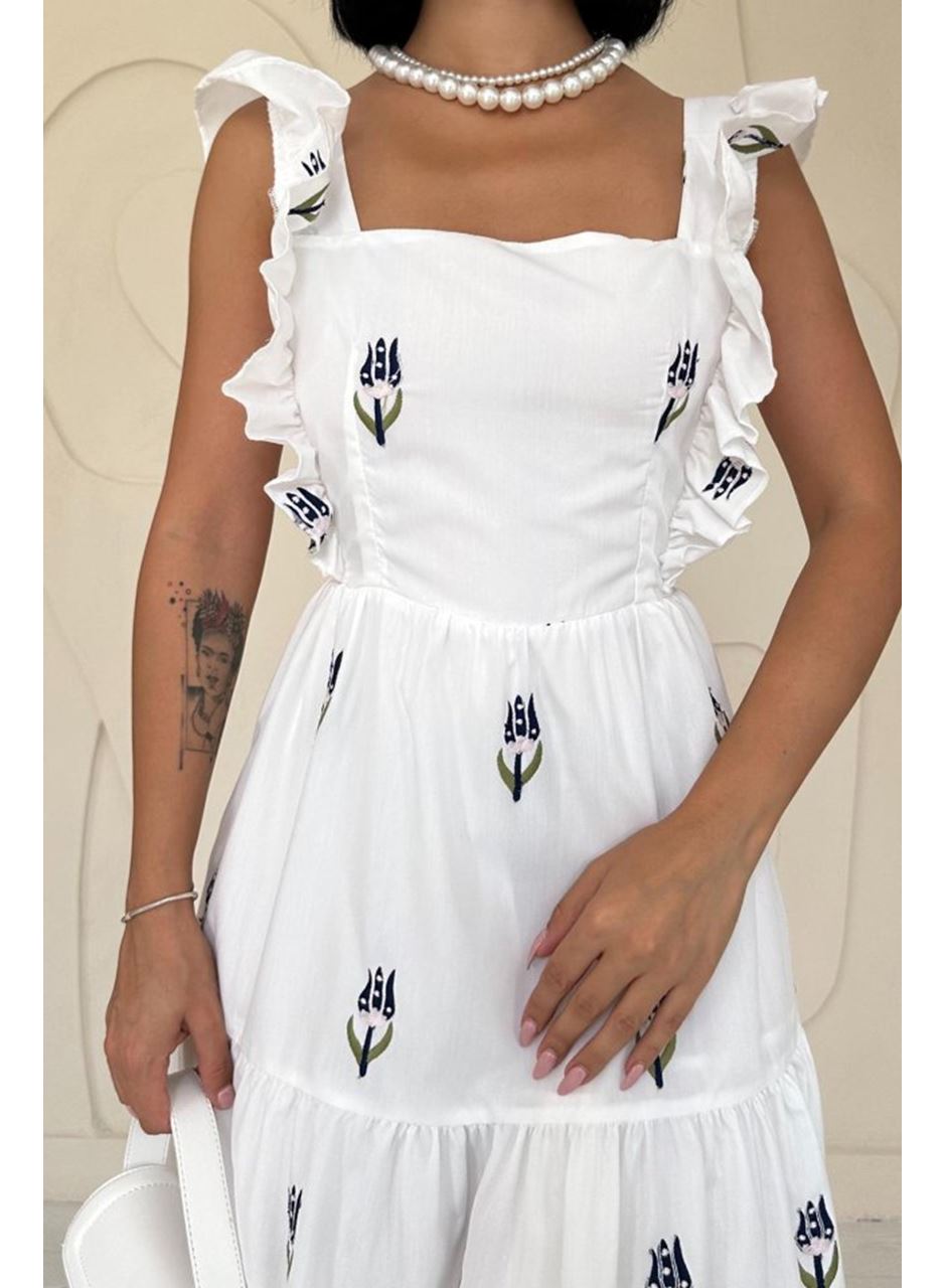 Lacivert Sıfır Kol Fırfırlı Elbise