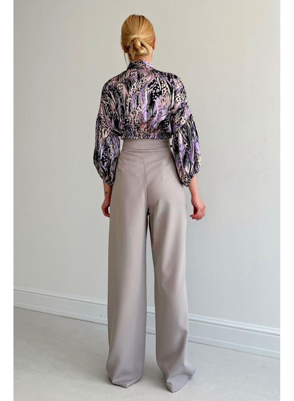 Beli Lastikli Saten Gömlek - Lila