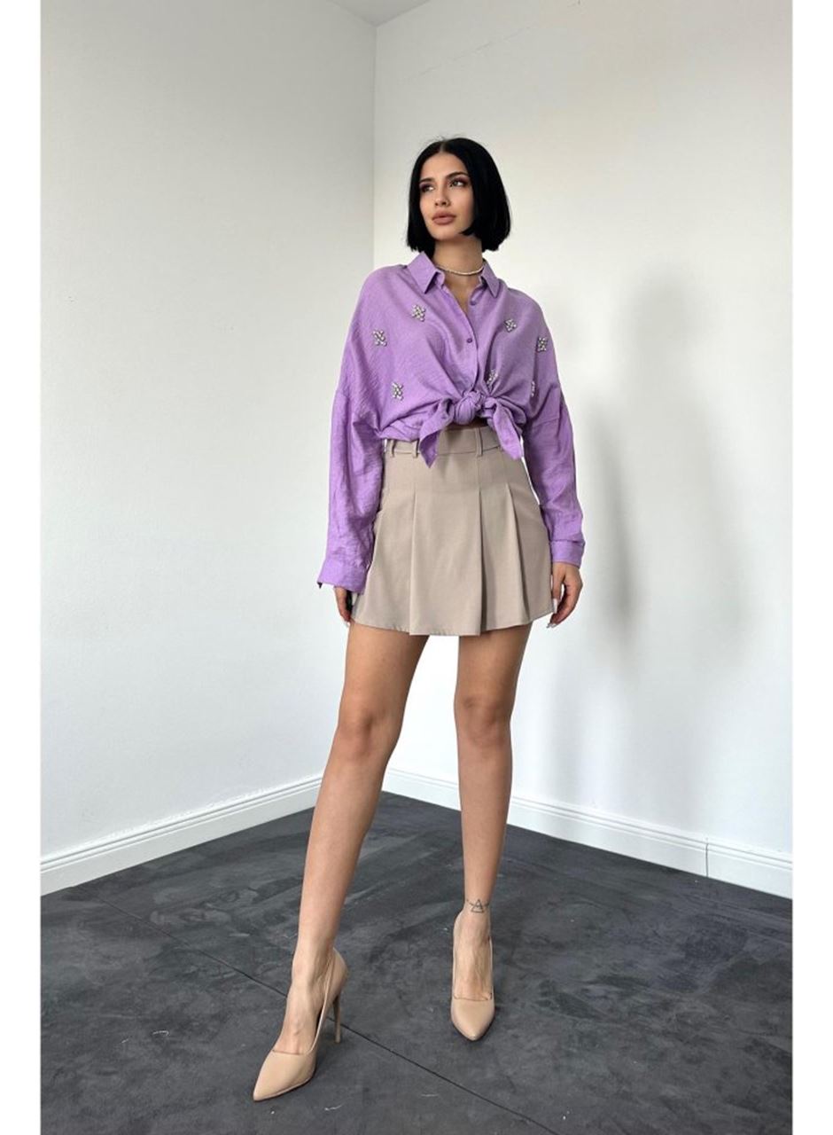 Lila Kristal Taşlı Gömlek