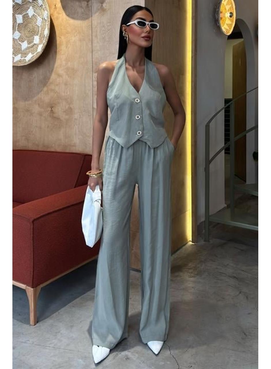 Halter Yaka Yelekli Modal Takım 10144