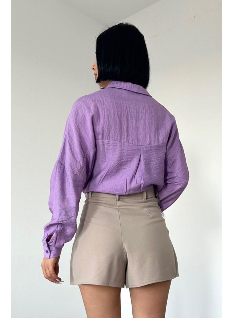 Lila Kristal Taşlı Gömlek