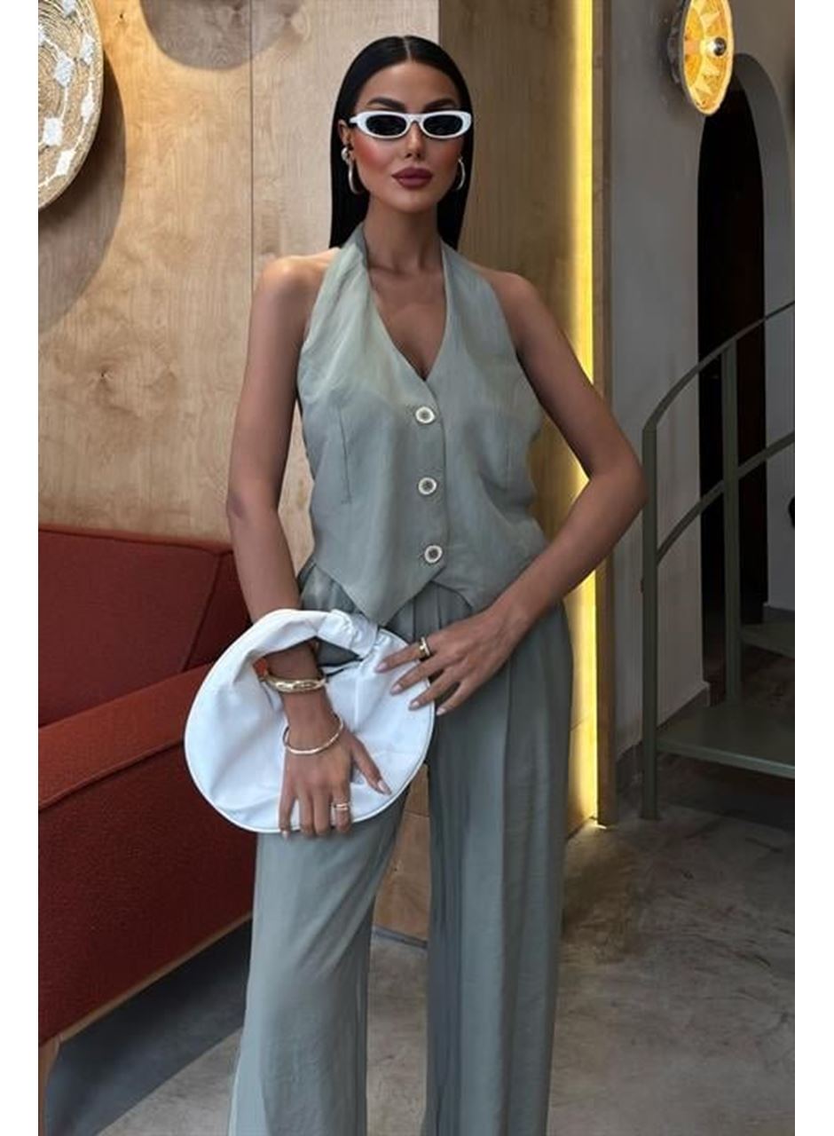 Halter Yaka Yelekli Modal Takım 10144