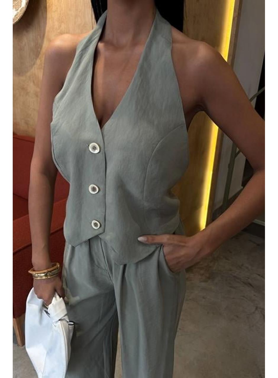 Halter Yaka Yelekli Modal Takım 10144
