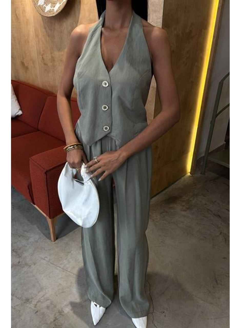 Halter Yaka Yelekli Modal Takım 10144