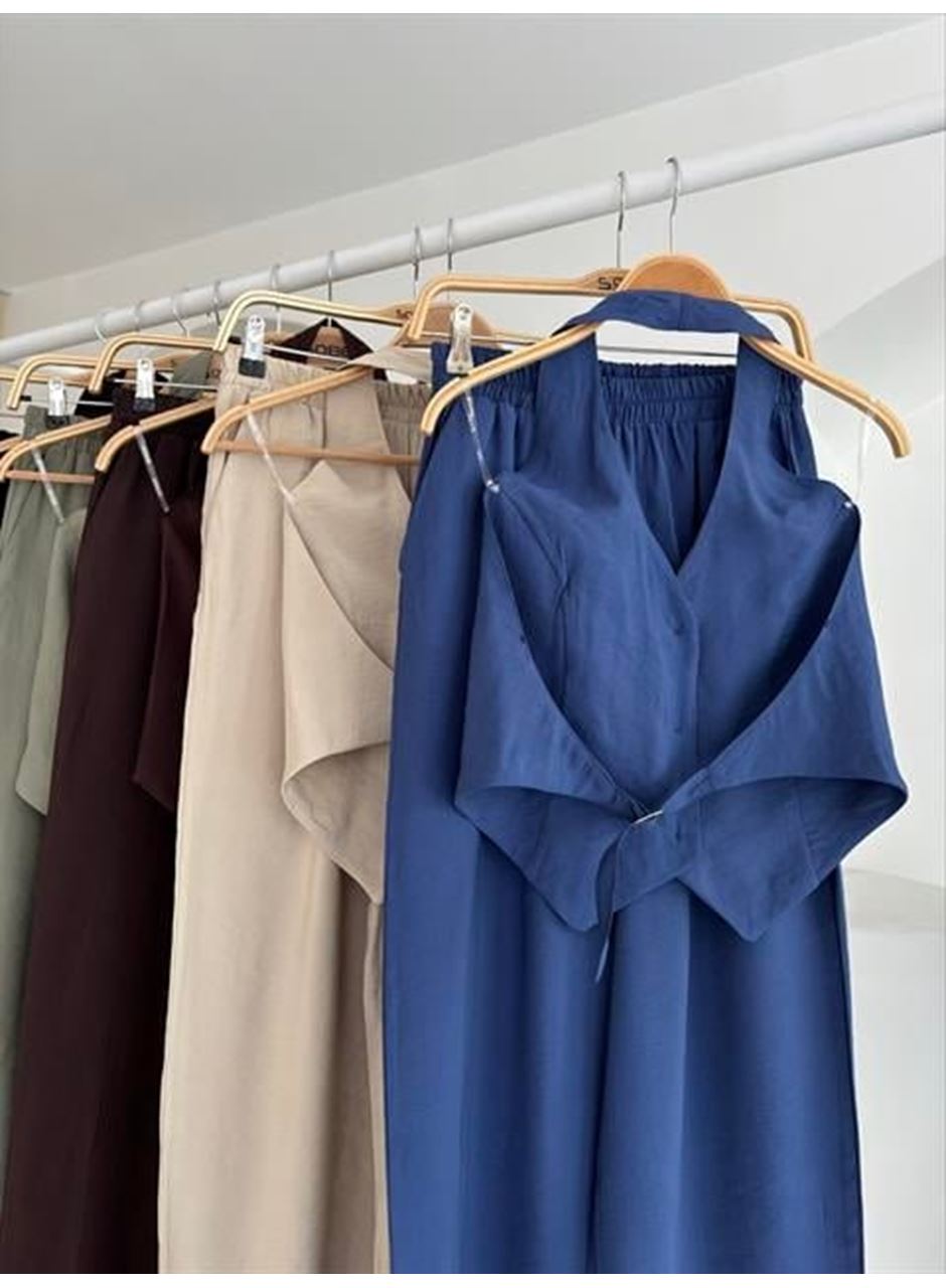 Halter Yaka Yelekli Modal Takım 10144