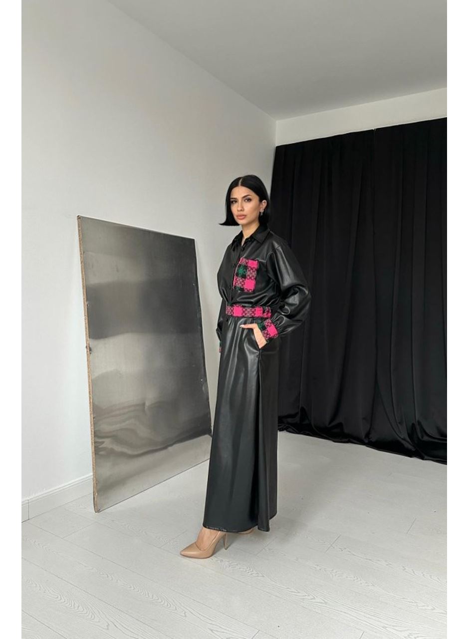 Siyah Garnili Etekli Deri Takım