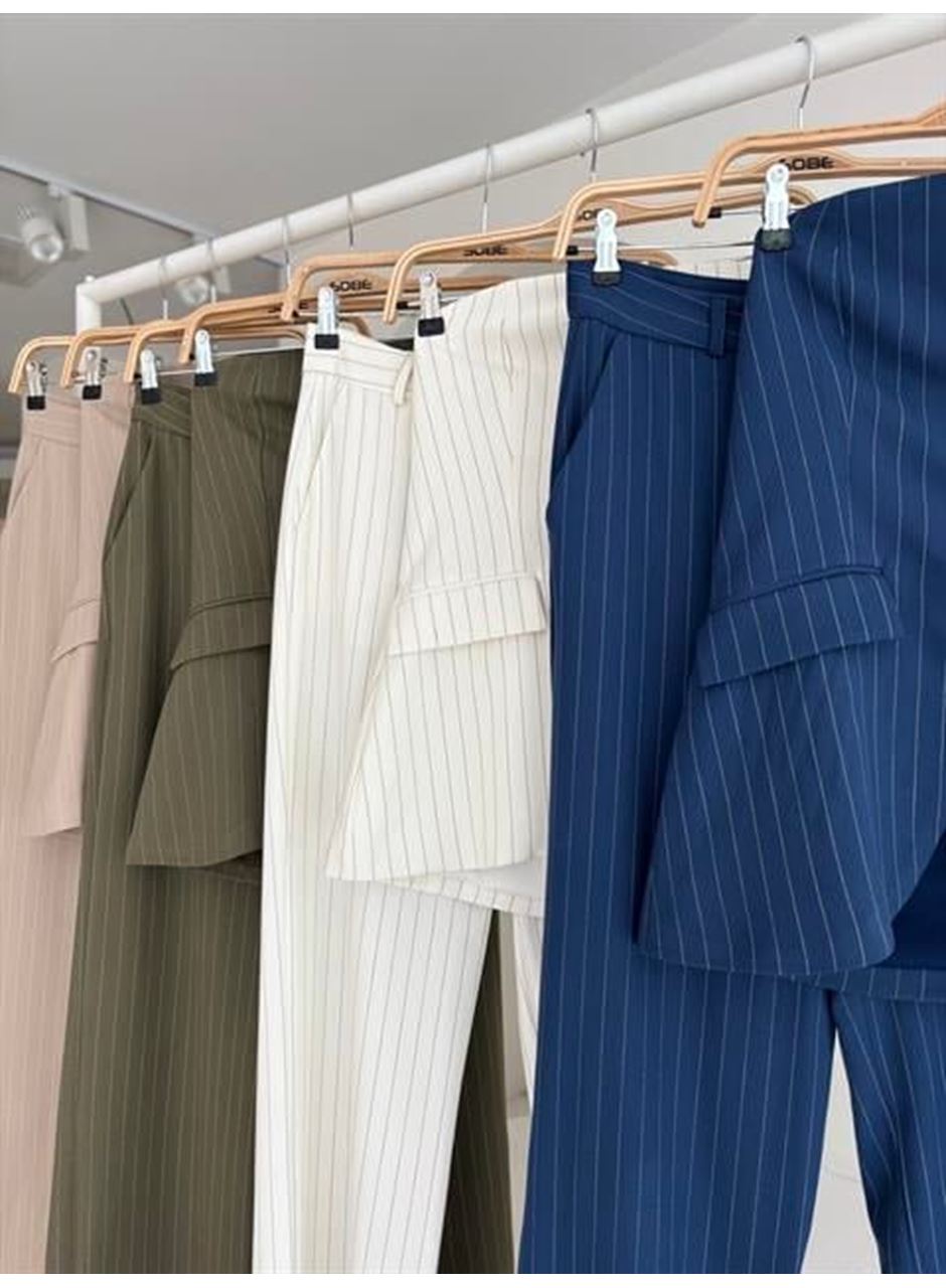 Straplez Büstiyerli Plazzo Pantolonlu Çizgili Takım 10151