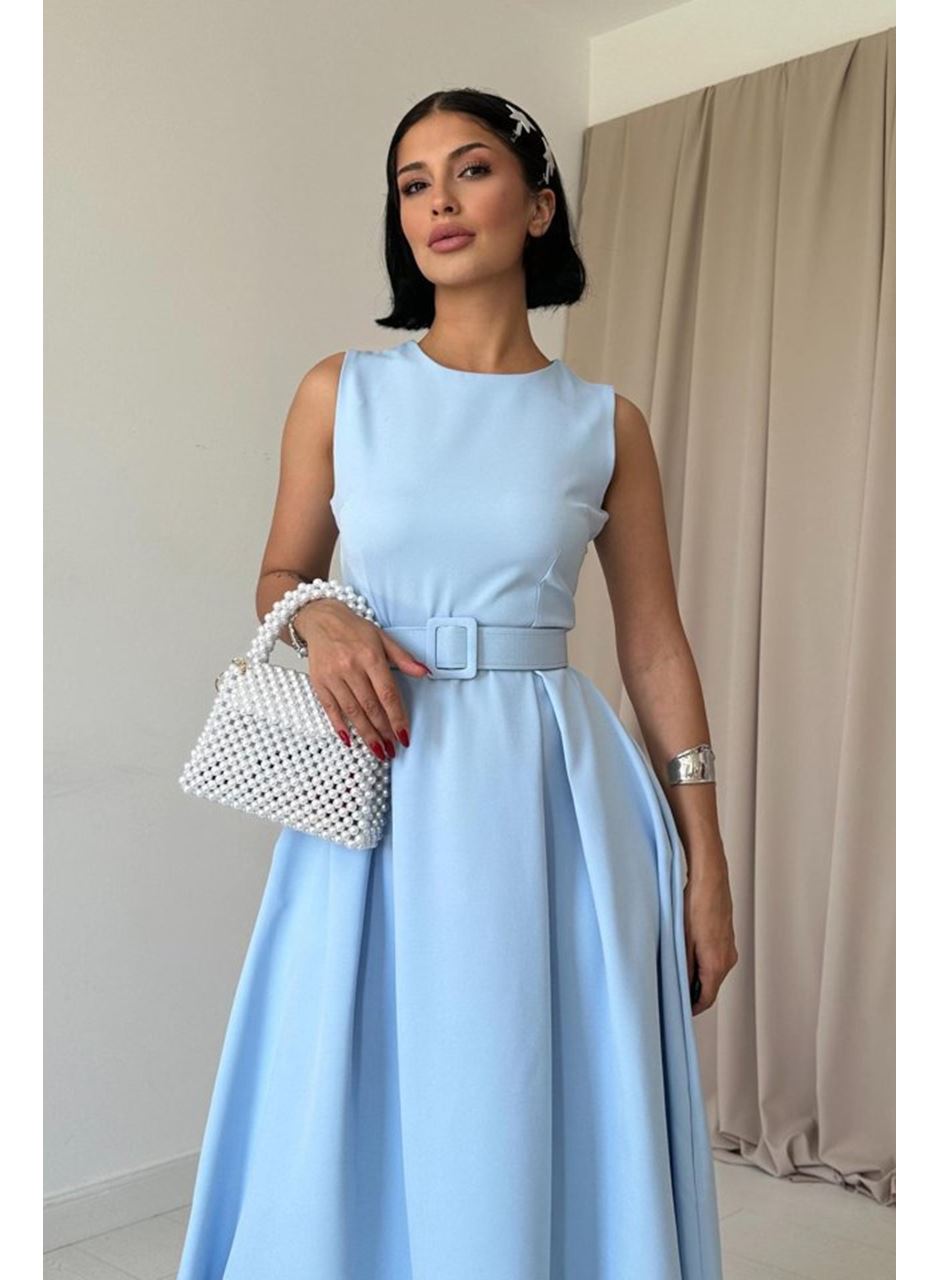 Bebe Mavi Halter Yaka Kloş Elbise