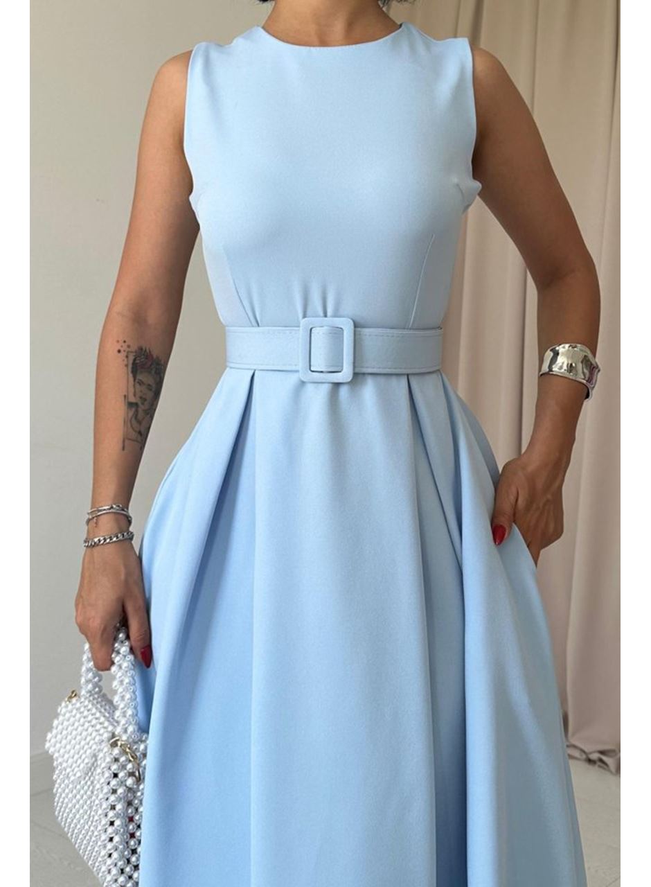 Bebe Mavi Halter Yaka Kloş Elbise