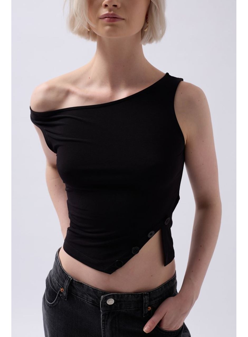 Kayık Yaka Yırtmaç Detay Bluz