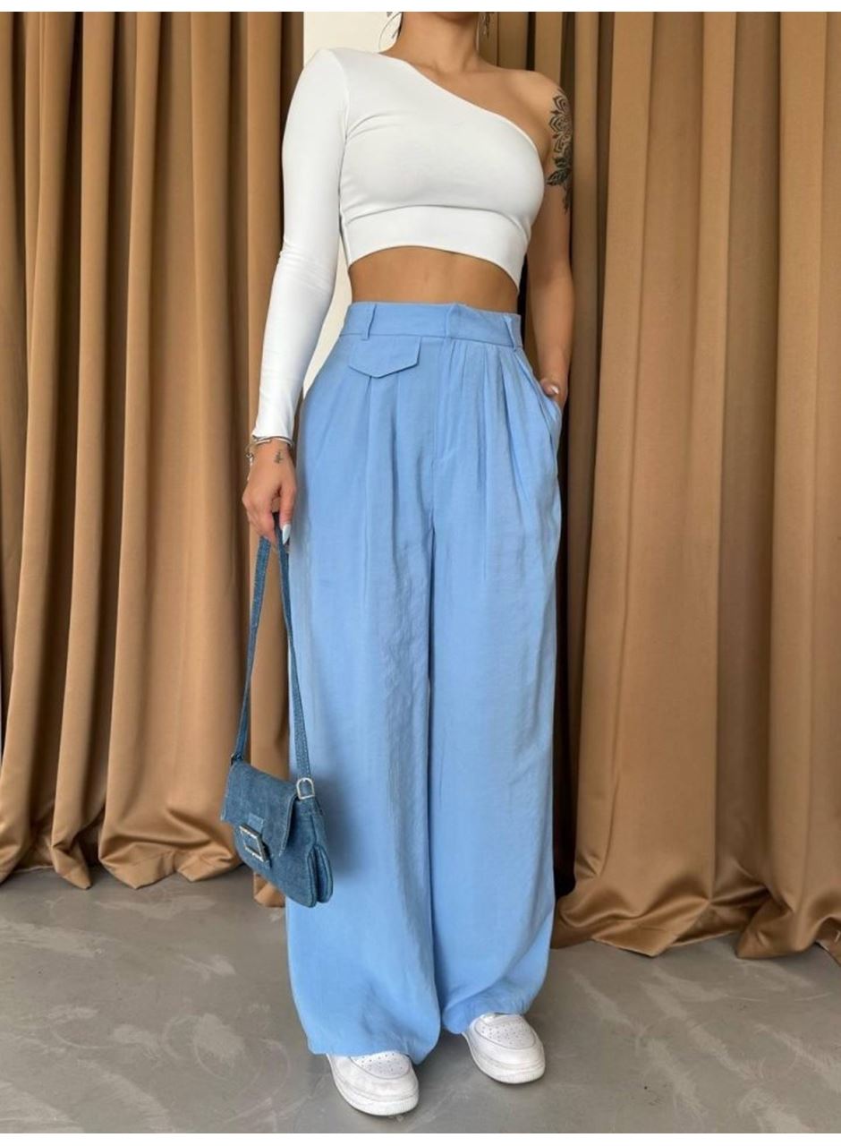 PİLE VE CEP KAPAK DEYALI SALAŞ PANTOLON - Mavi