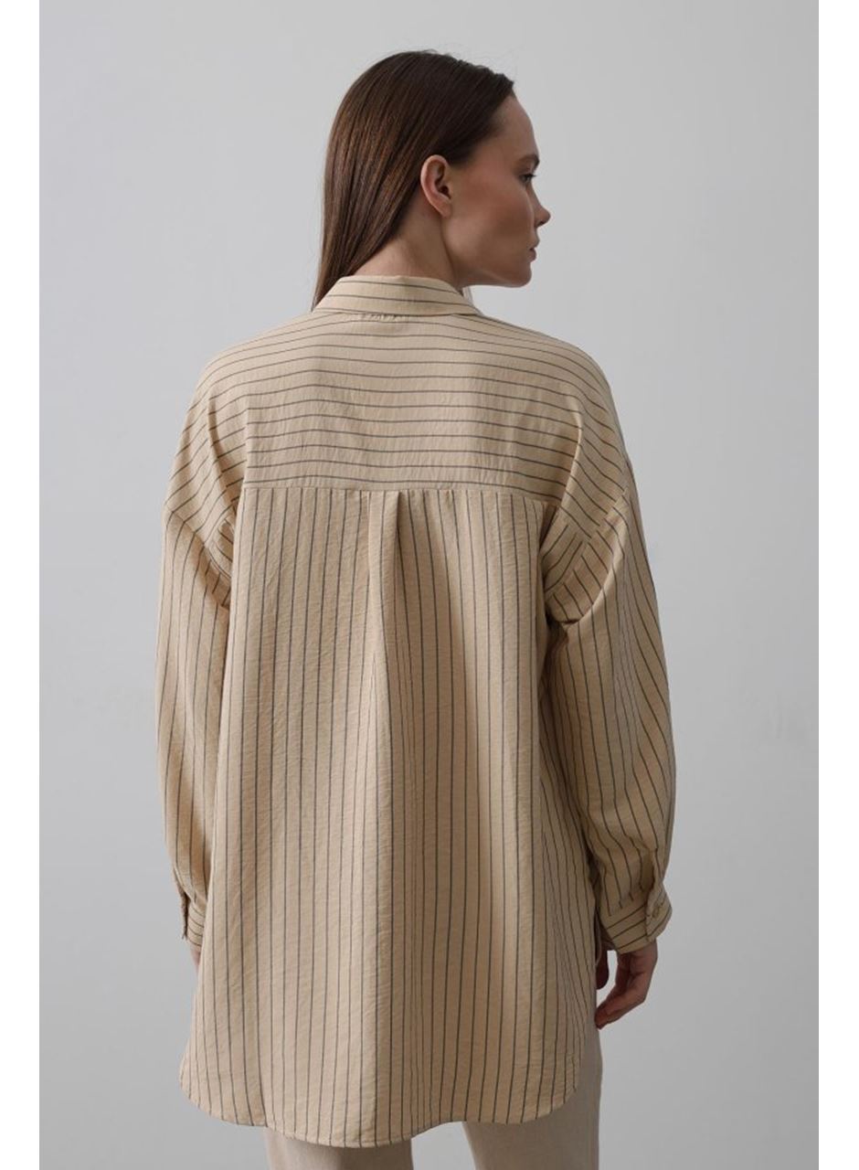 Çizgili Tek Cep Gömlek - Taş