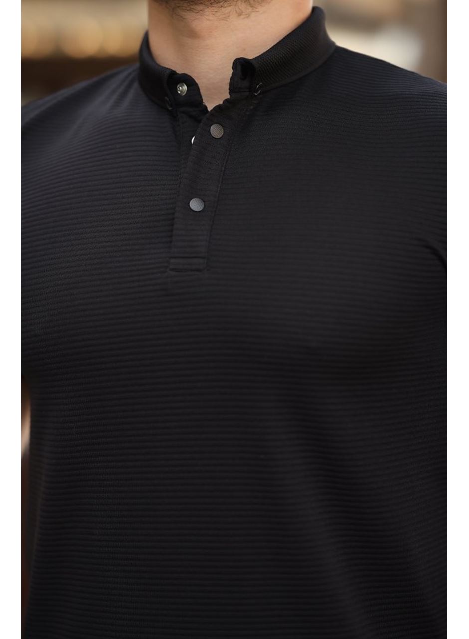 Erkek çizgi Dokulu çıtçıt Yakalı Kısa Kollu T-shirt