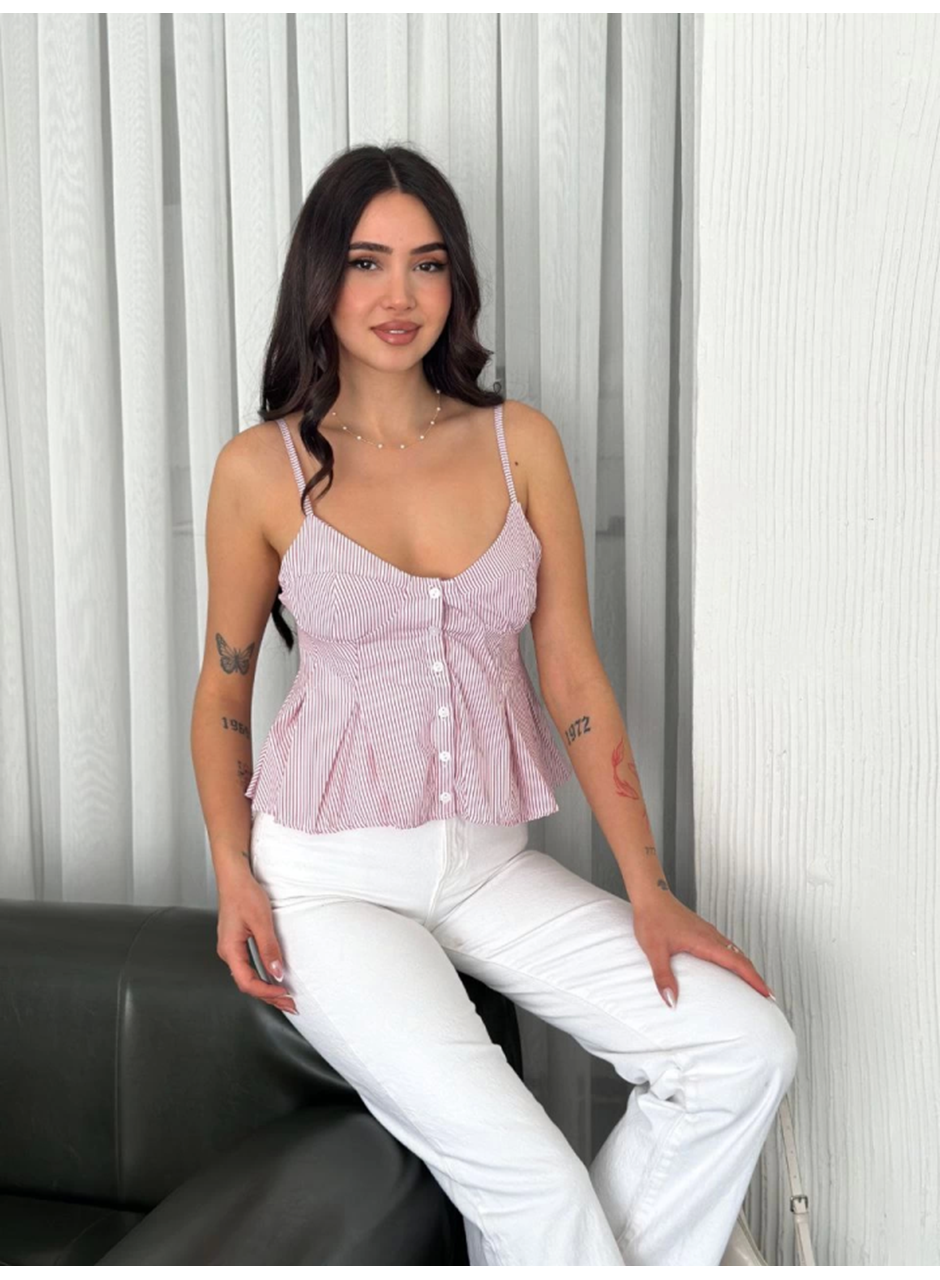 Askılı Dekolte Deraylı Crop - Kırmızı