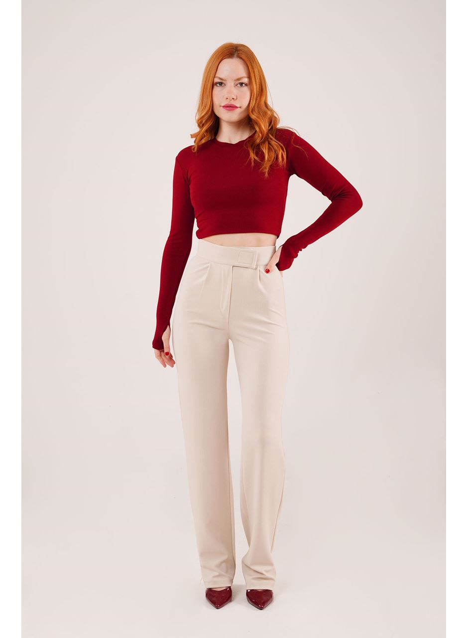 Cırt Kapama Detaylı Krem Pantolon