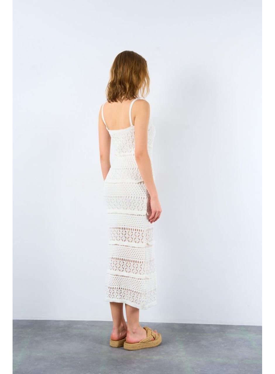 Ajurlu Astarlı Elbise - Ekru