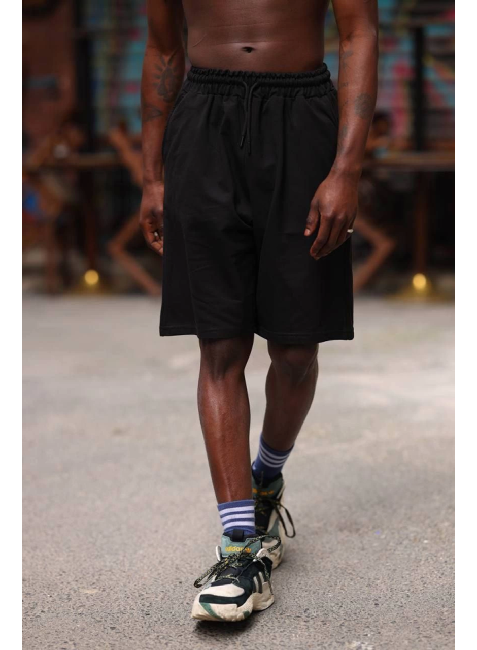 Erkek İki İplik Cepli Şort - Siyah