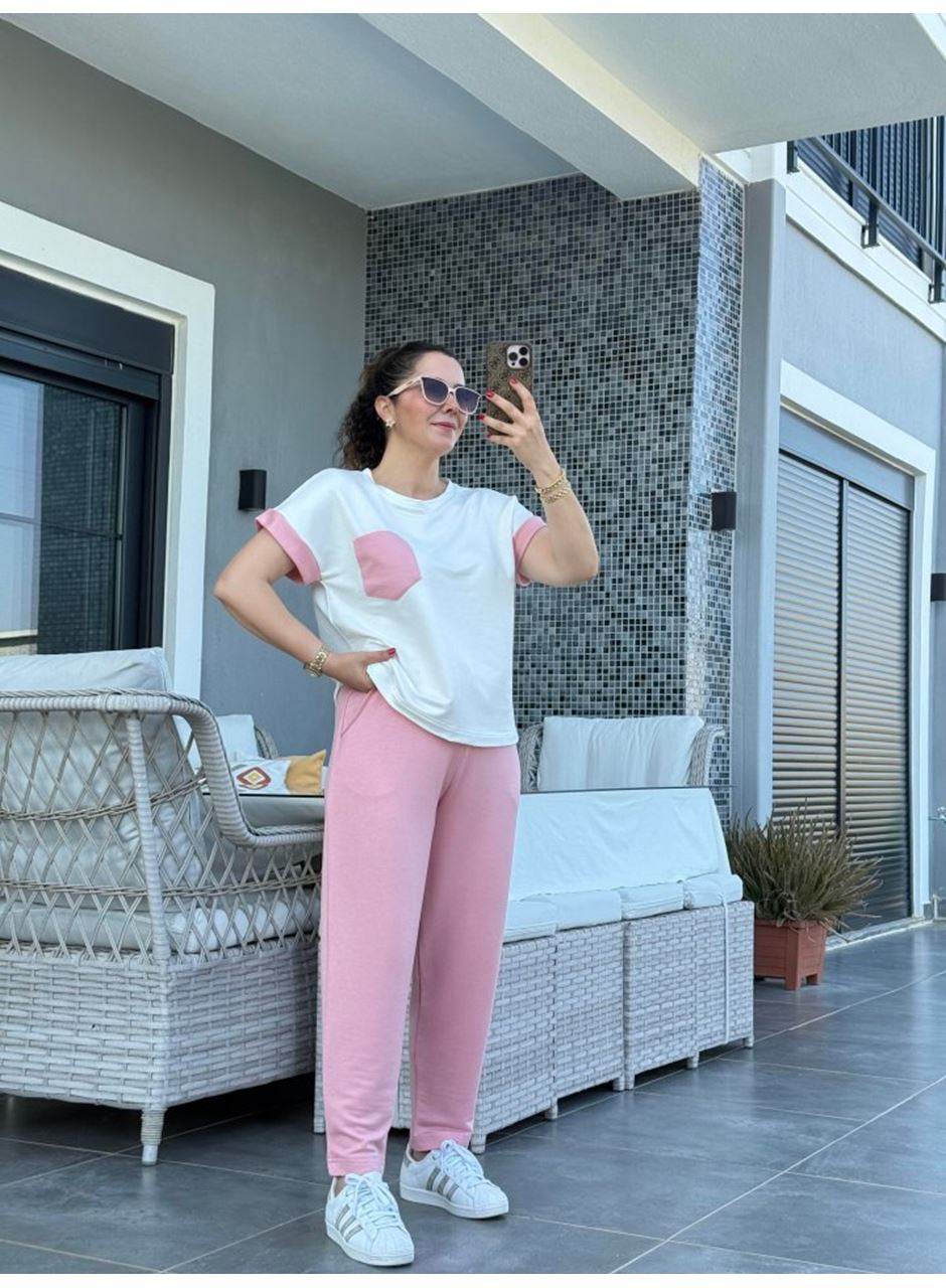 Kadın Kristal Kumaş Garnili Cep Detaylı Ikili Takım