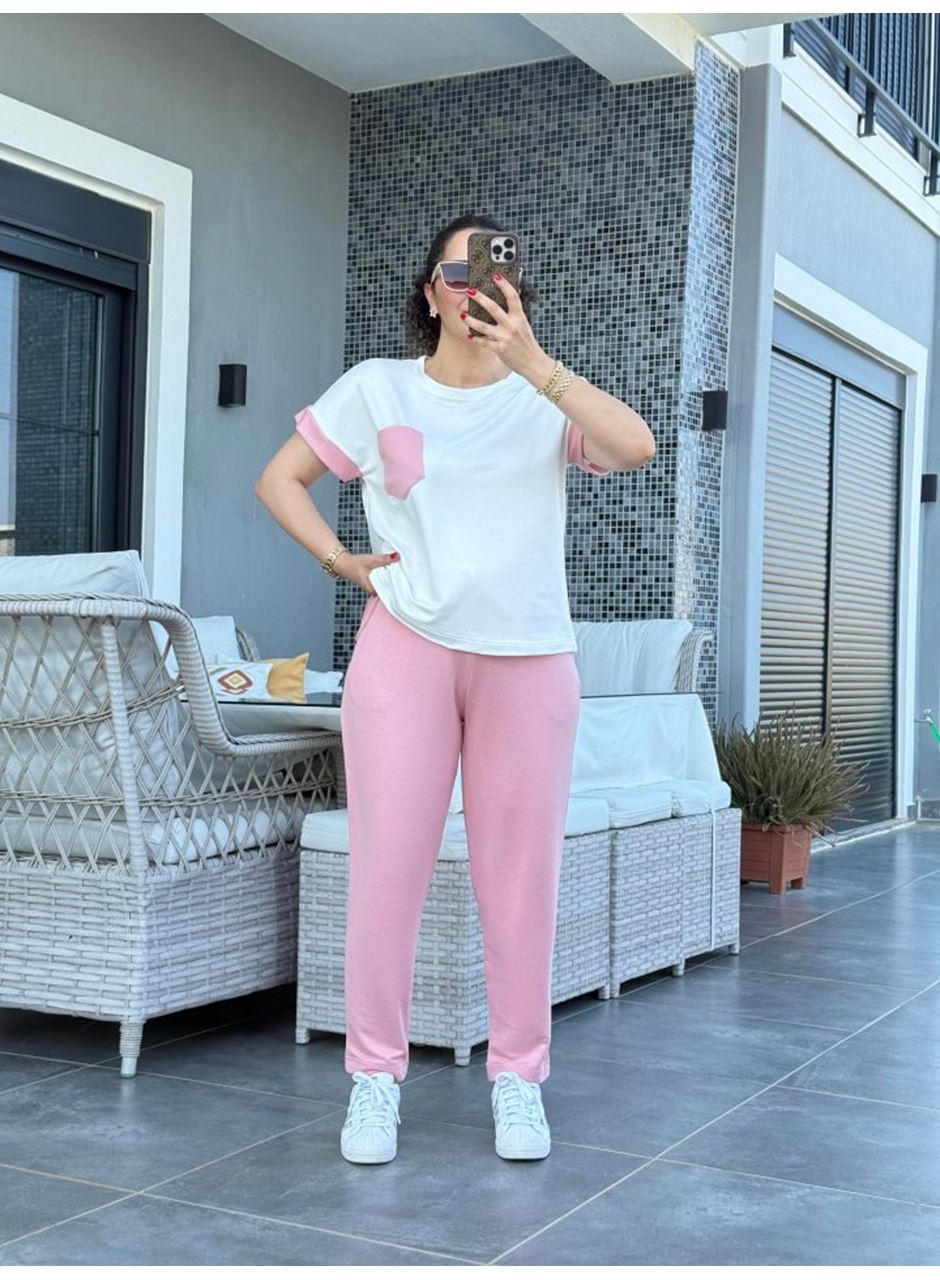 Kadın Kristal Kumaş Garnili Cep Detaylı Ikili Takım