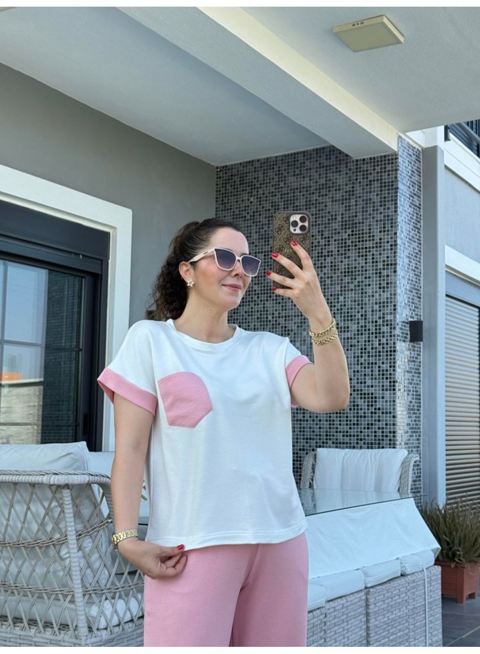 Kadın Kristal Kumaş Garnili Cep Detaylı Ikili Takım