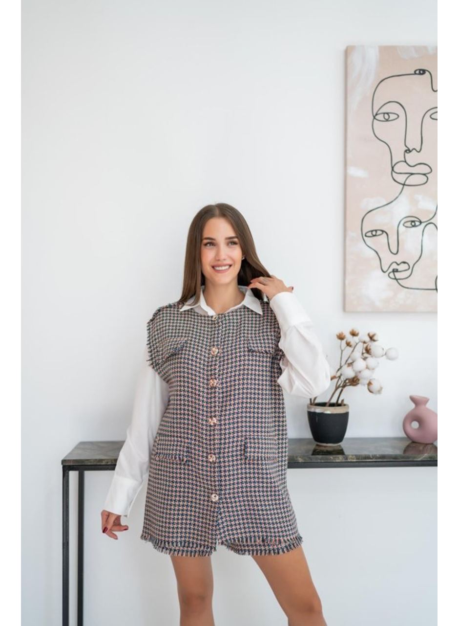 Mavi Kazayağı Desenli Yelek Ve Şort Takım