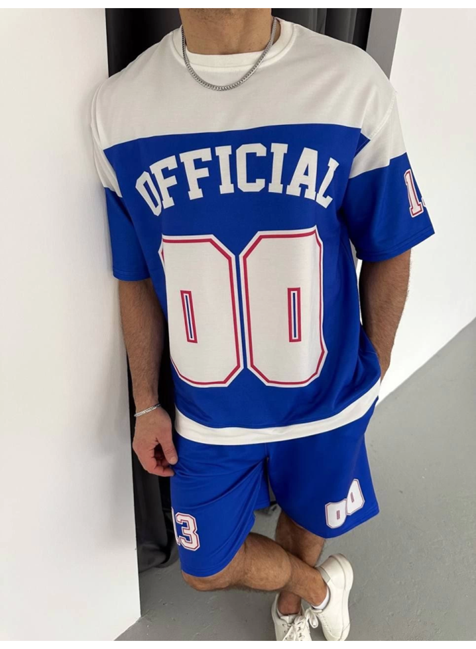 Dijital 00 Baskılı Şortlu Takım - Mavi