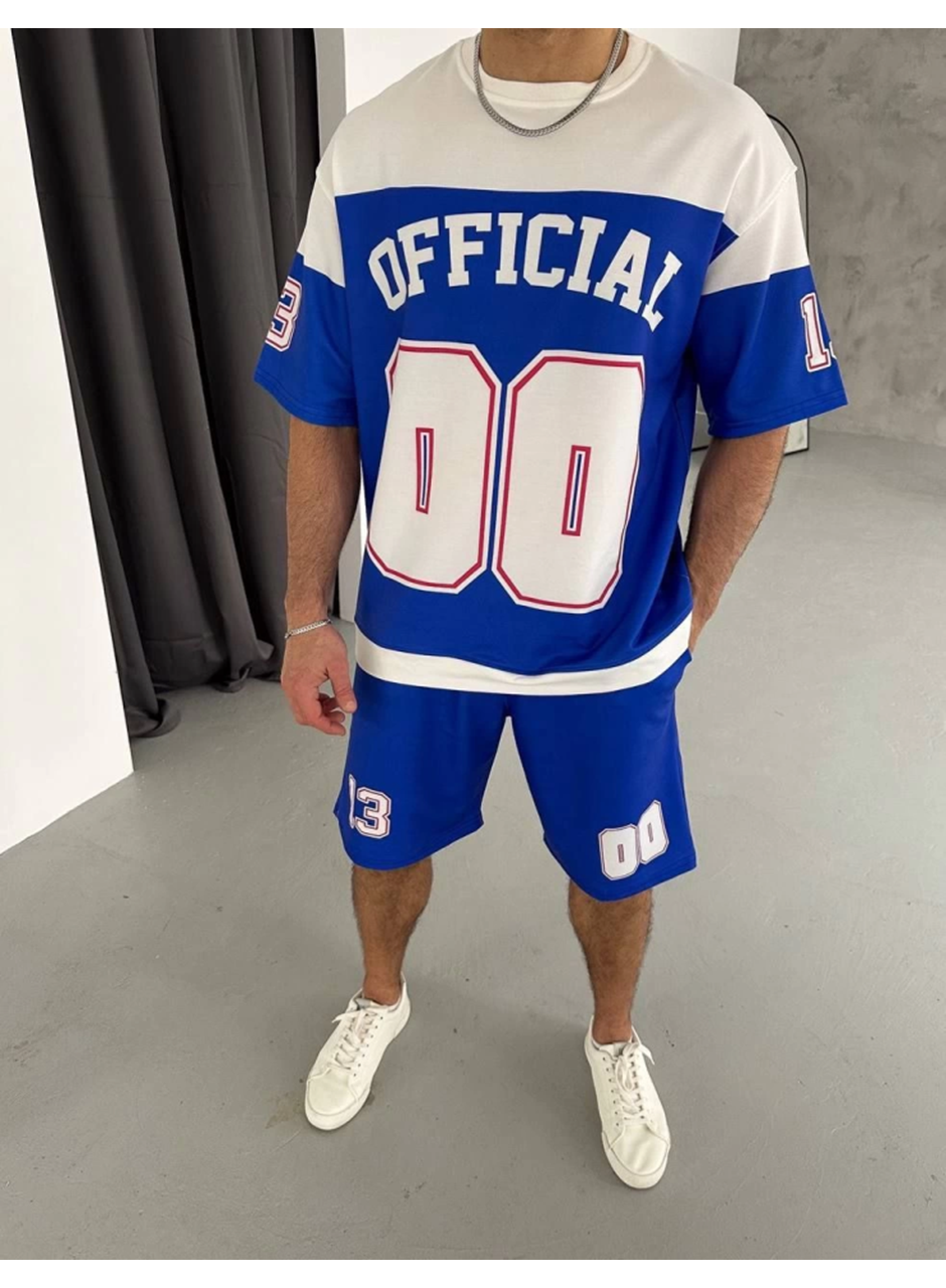 Dijital 00 Baskılı Şortlu Takım - Mavi