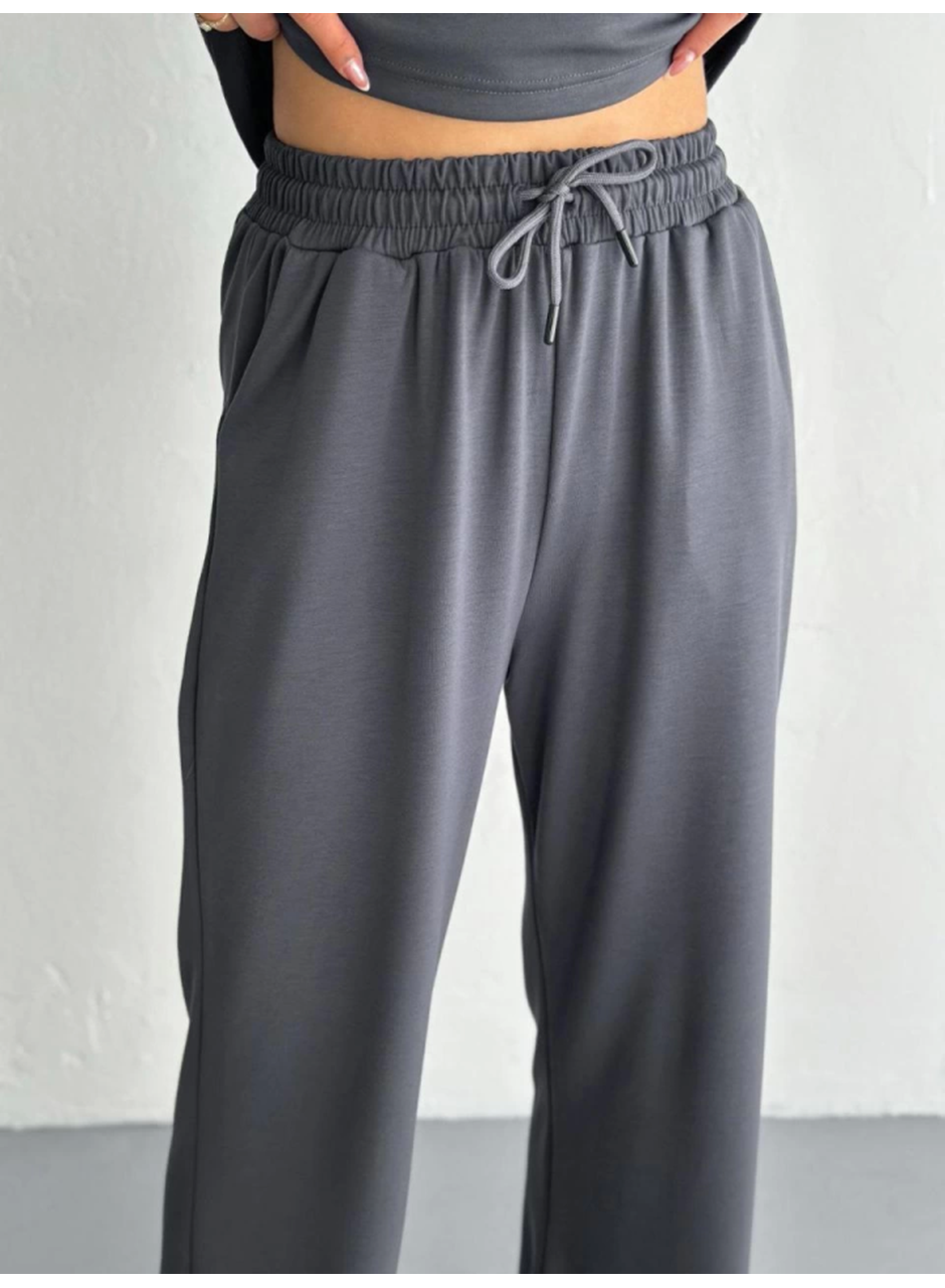 Osy Modal Yumuşak Dokulu Kumaş Kısa Kollu Yakalı T-shirt Pantalon Ikili Takım- Antrasit