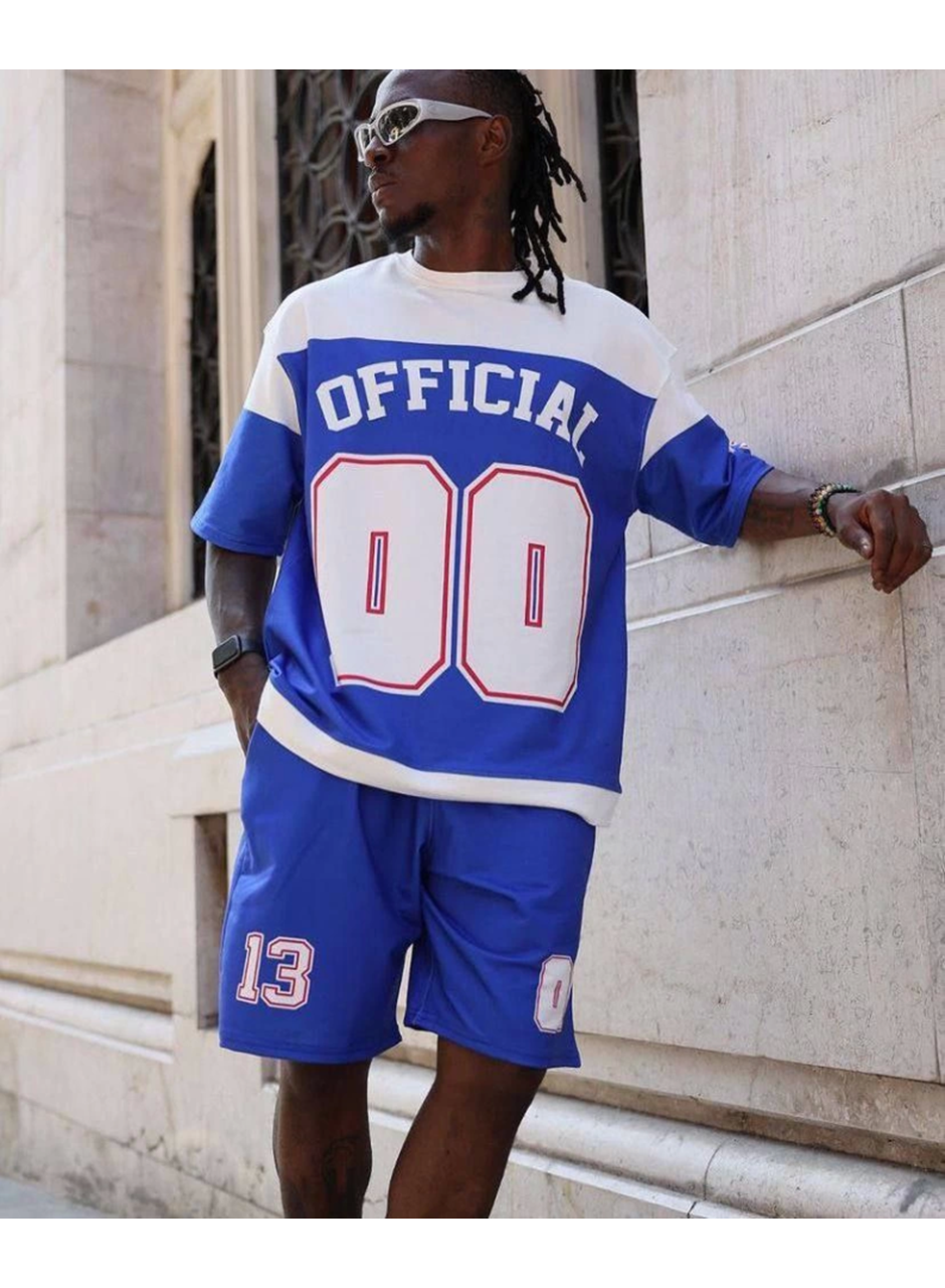 Dijital 00 Baskılı Şortlu Takım - Mavi