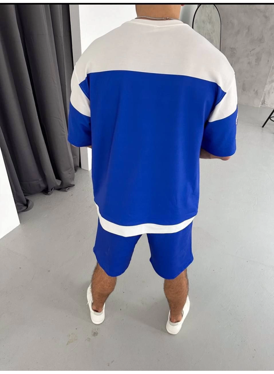 Dijital 00 Baskılı Şortlu Takım - Mavi