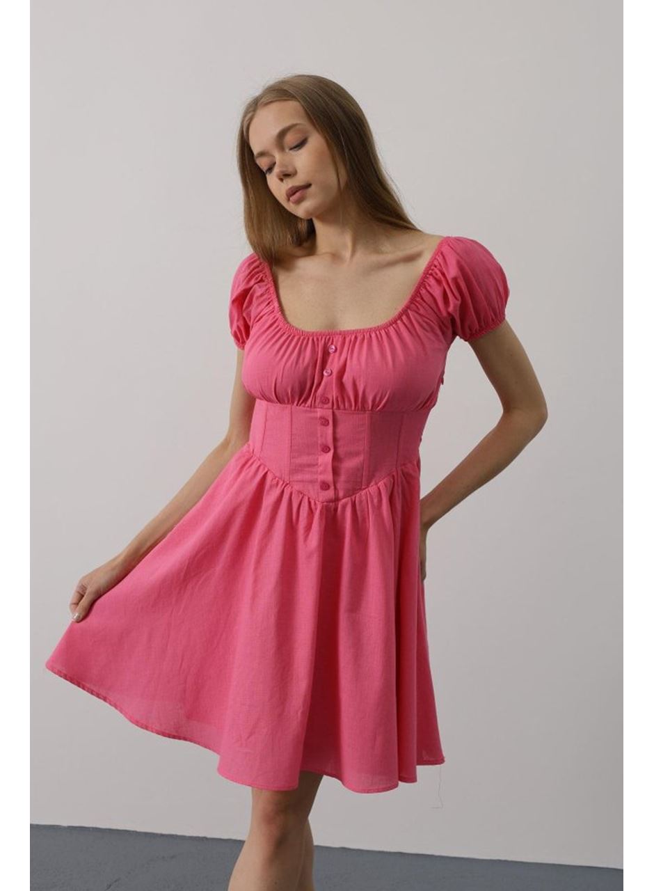 Beli Korseli Mini Elbise - Fuşya
