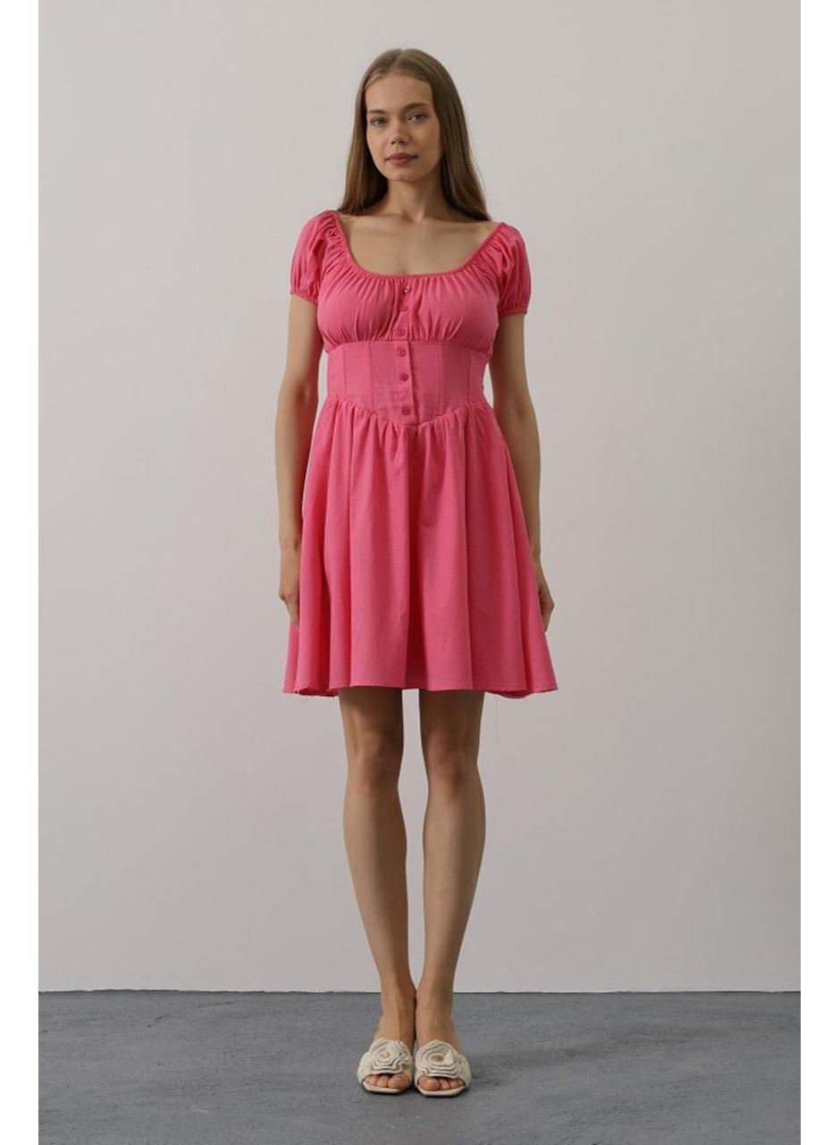 Beli Korseli Mini Elbise - Fuşya