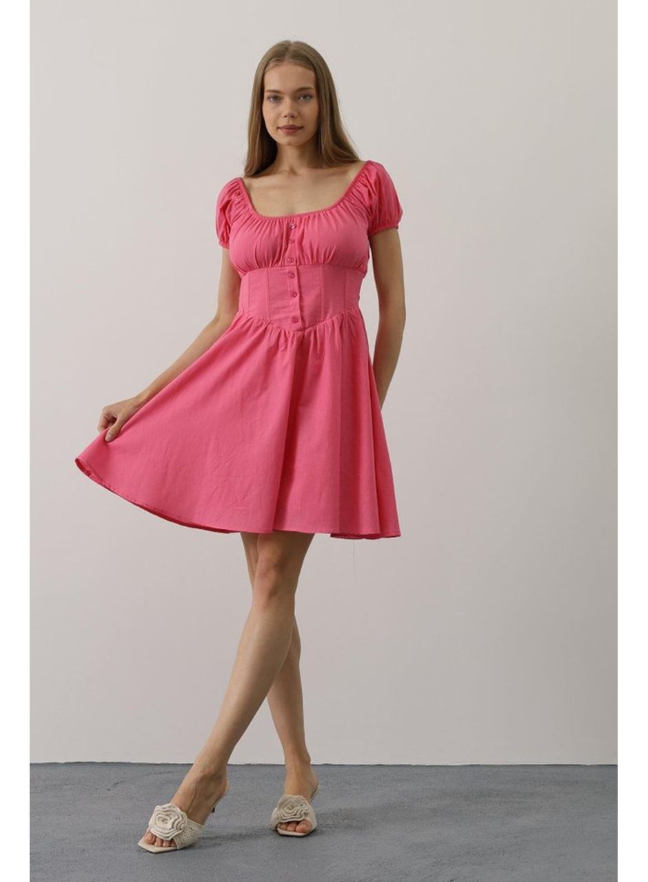 Beli Korseli Mini Elbise - Fuşya