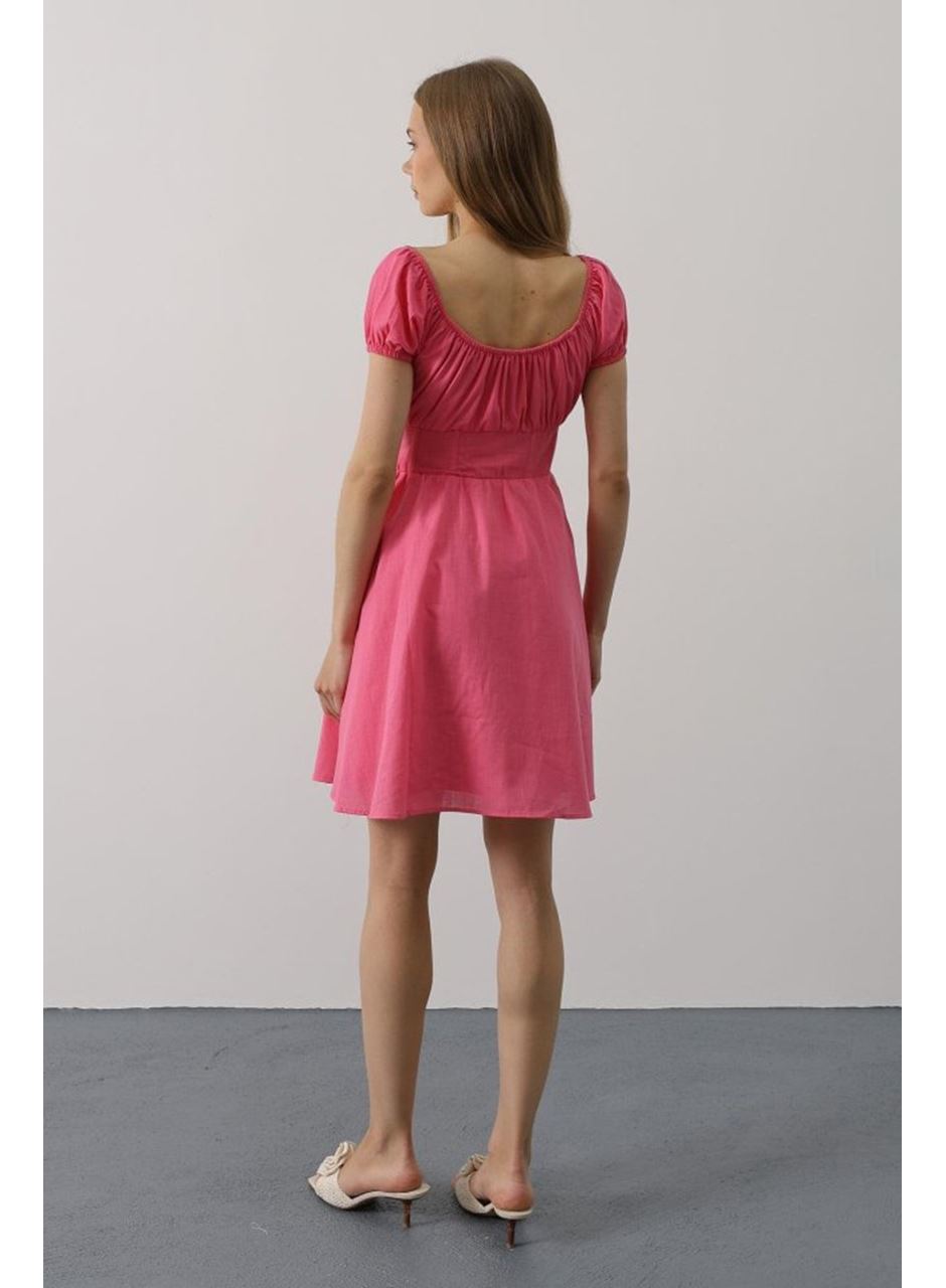 Beli Korseli Mini Elbise - Fuşya