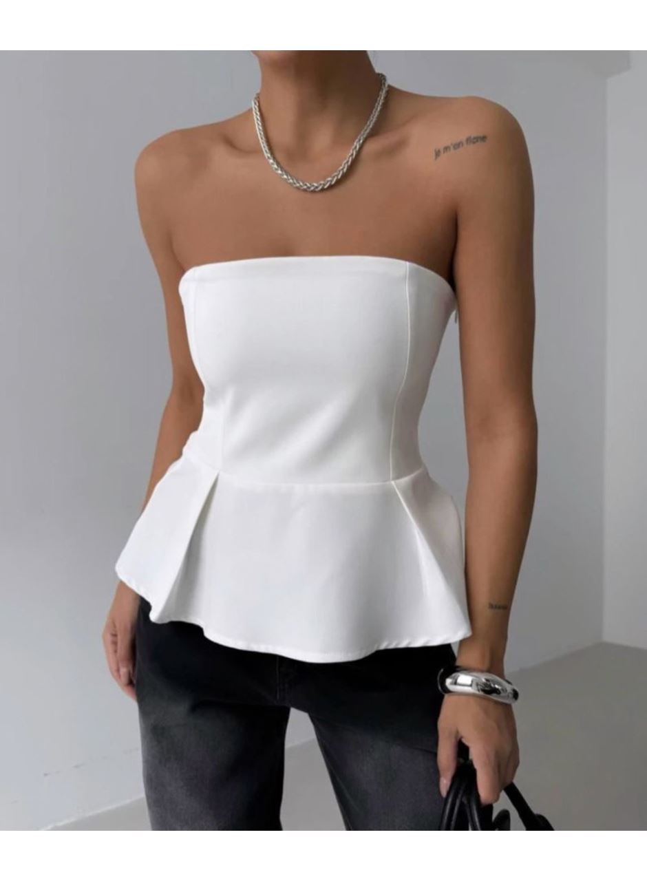 Pileli Straplez Bluz