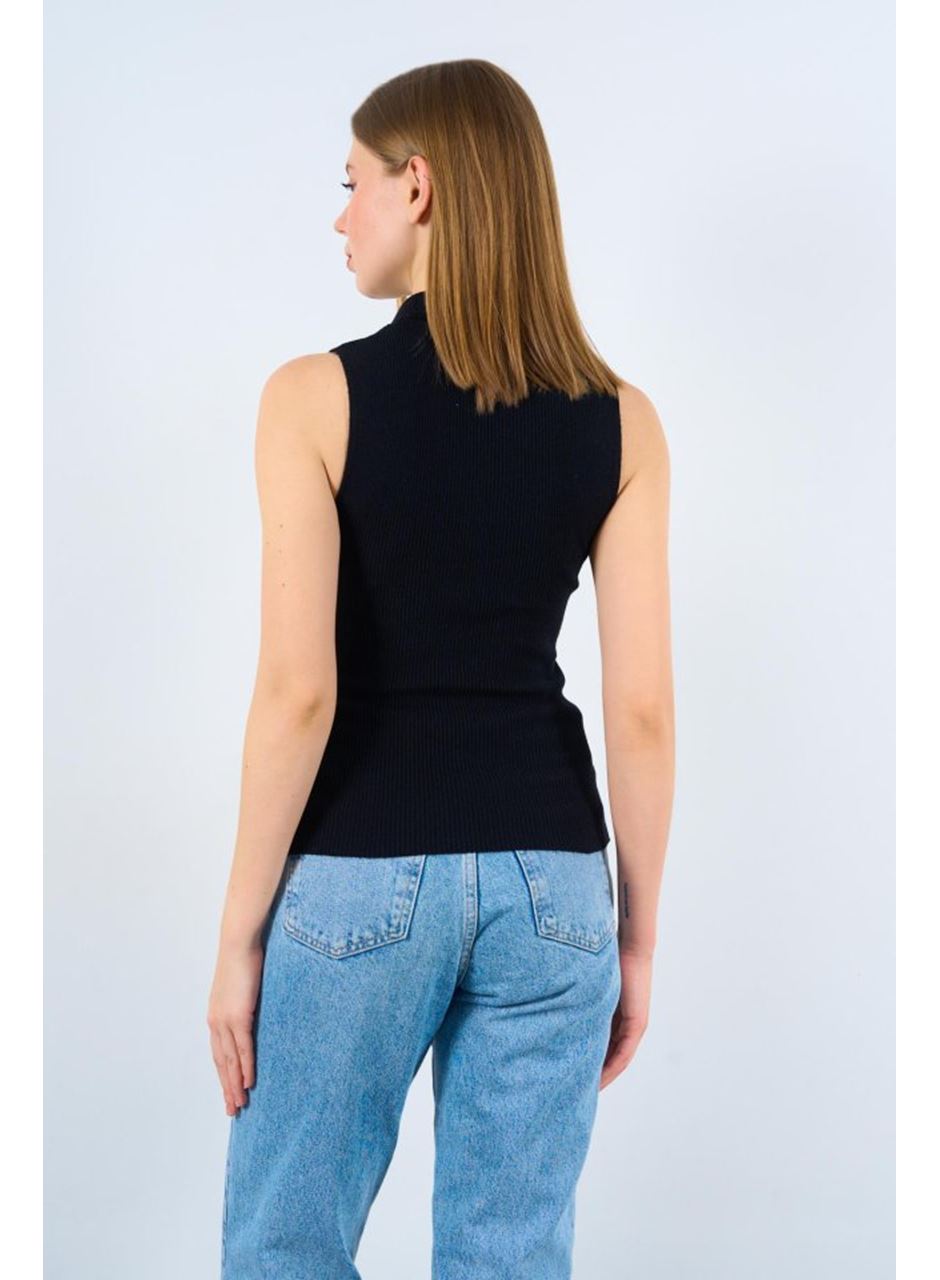 Patlı Düğmeli Triko Atlet - Siyah