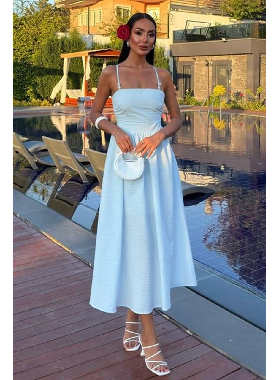 Sırtı Çapraz İpli Boncuk Detaylı Elbise 2902-08