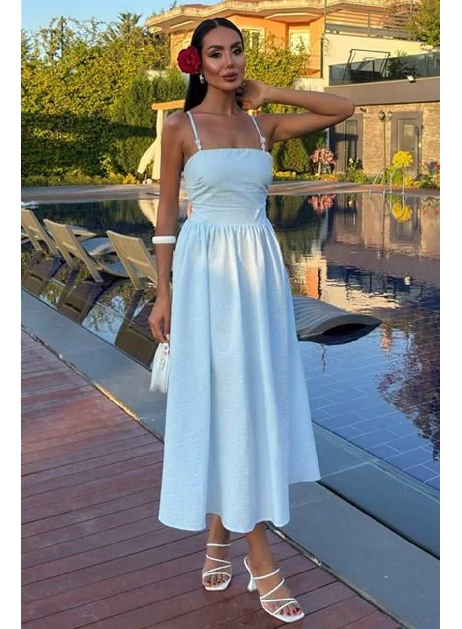 Sırtı Çapraz İpli Boncuk Detaylı Elbise 2902-08