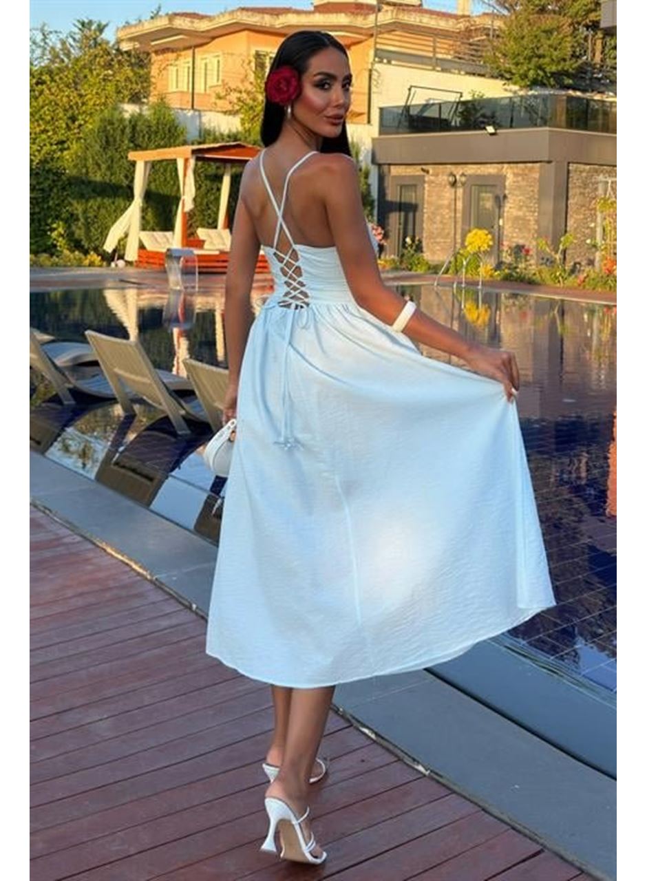 Sırtı Çapraz İpli Boncuk Detaylı Elbise 2902-08