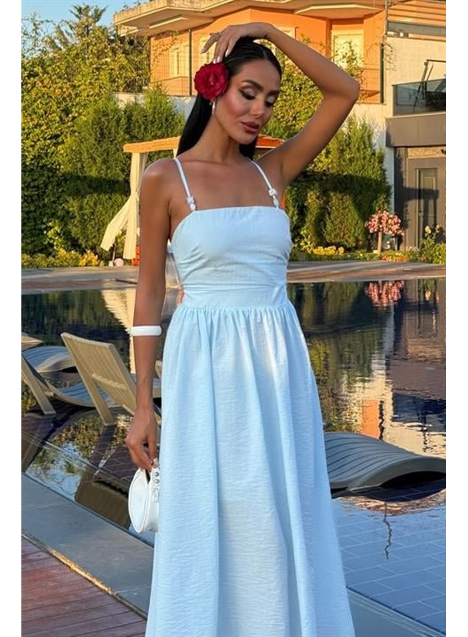 Sırtı Çapraz İpli Boncuk Detaylı Elbise 2902-08